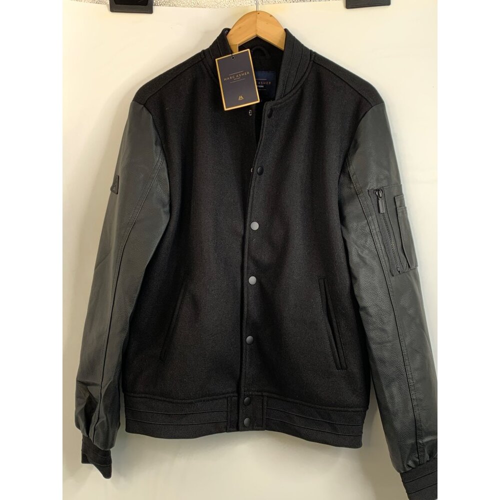 Marc Asher New York Mens Medium Varsity Jacket Black Polyester bomber 8163